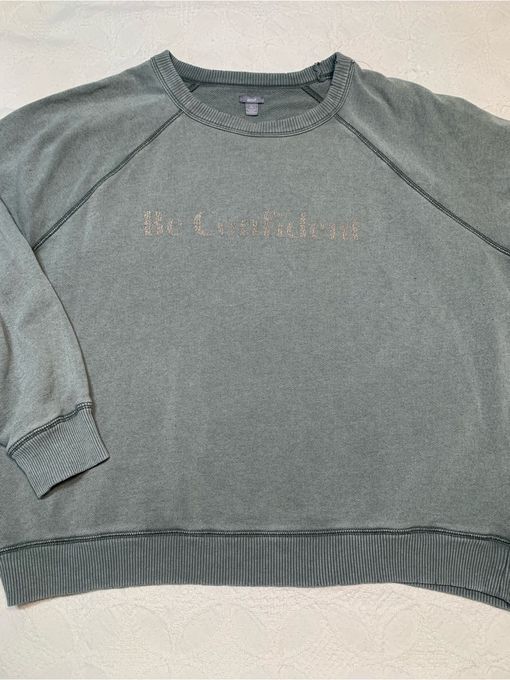 aerie Women's Crewneck Sweater - Sage Green "Be Confident" Graphic
